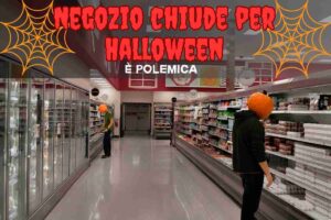 negozio, persone con zucca in testa, scritta e grafica ragantele