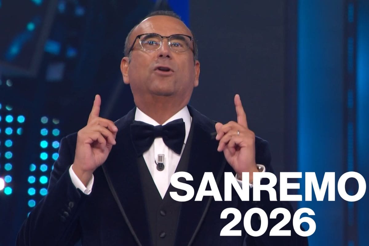 screen facebook carlo conti sanremo con scritta sanremo 2026