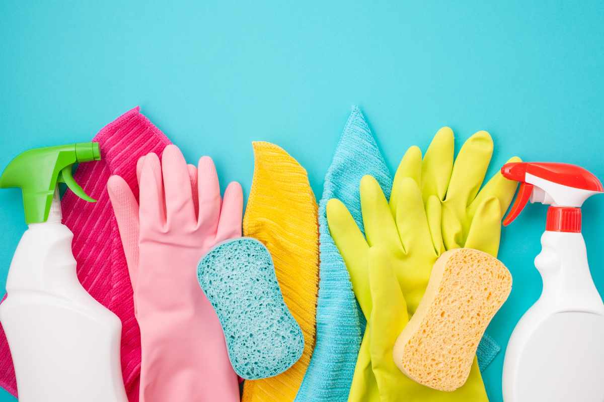 guanti, spugnette, detersivi